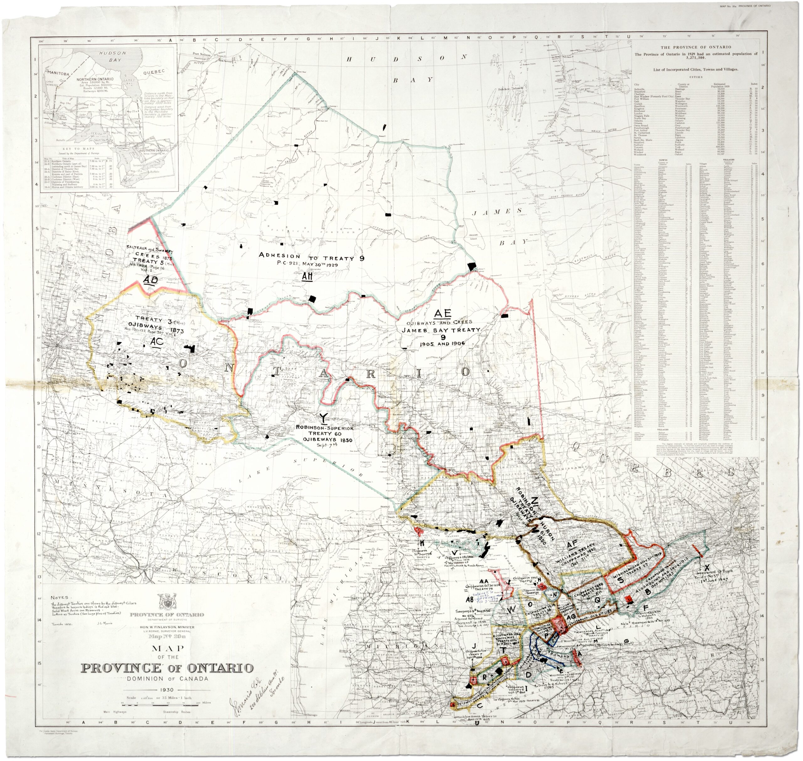 Map showing Treaties in Ontario, Dominion of Canada.